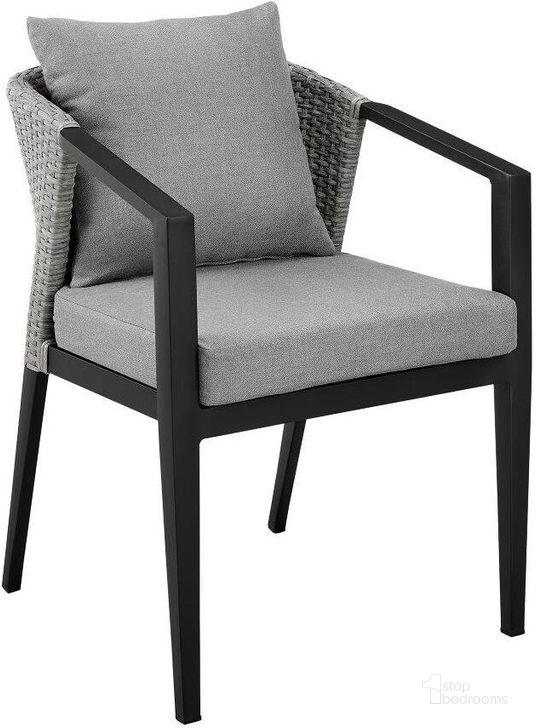 The appearance of Aileen Outdoor Patio Dining Chair In Aluminum And Wicker With Grey Cushions designed by Armen Living in the modern / contemporary interior design. This dark grey piece of furniture  was selected by 1StopBedrooms from Aileen Collection to add a touch of cosiness and style into your home. Sku: 840254333208. Material: Aluminum. Product Type: Outdoor Dining Chair. Image1