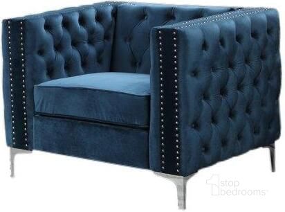 The appearance of Aineias 38 Inch Transitional Velvet Accent Chair In Navy designed by Best Master Furniture in the transitional interior design. This navy piece of furniture  was selected by 1StopBedrooms from Aineias Collection to add a touch of cosiness and style into your home. Sku: F004NCH-3;F004NCH-1;F004NCH-2. Product Type: Accent Chair. Material: Velvet. Image1