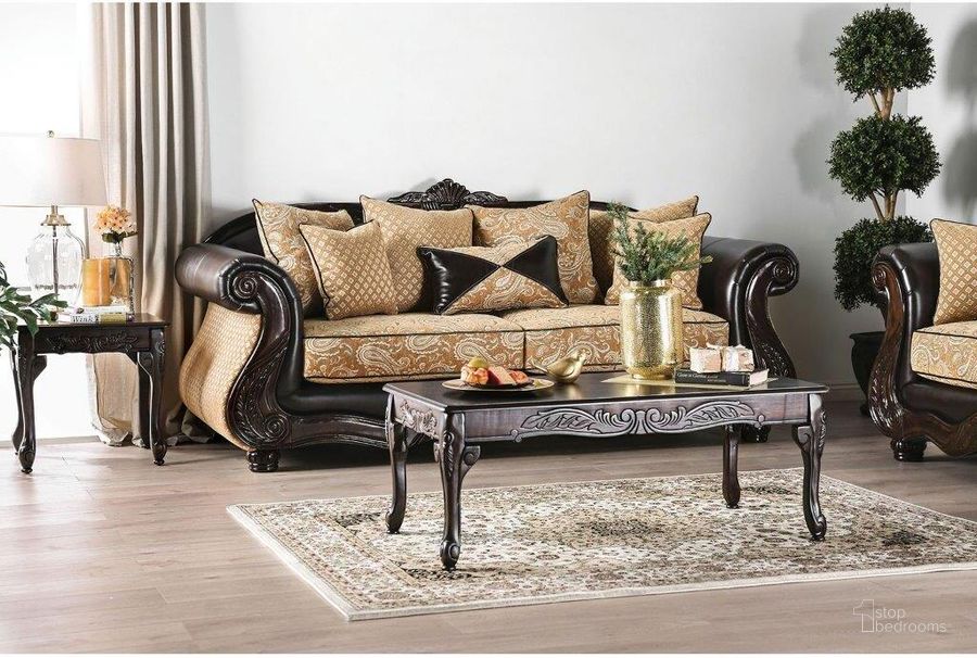The appearance of Aislynn Sofa In Gold designed by Furniture of America in the traditional interior design. This gold piece of furniture  was selected by 1StopBedrooms from Aislynn Collection to add a touch of cosiness and style into your home. Sku: SM6423-SF. Material: Wood. Product Type: Sofa.
