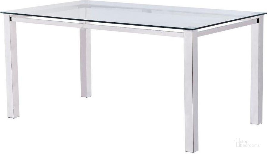 The appearance of Ajay 63 Inch Rectangular Glass Dining Table In Silver designed by Best Master Furniture in the modern / contemporary interior design. This silver piece of furniture  was selected by 1StopBedrooms from Ajay Collection to add a touch of cosiness and style into your home. Sku: T02T. Table Base Style: Legs. Material: Glass. Product Type: Dining Table. Table Top Shape: Rectangular. Size: 63". Image1