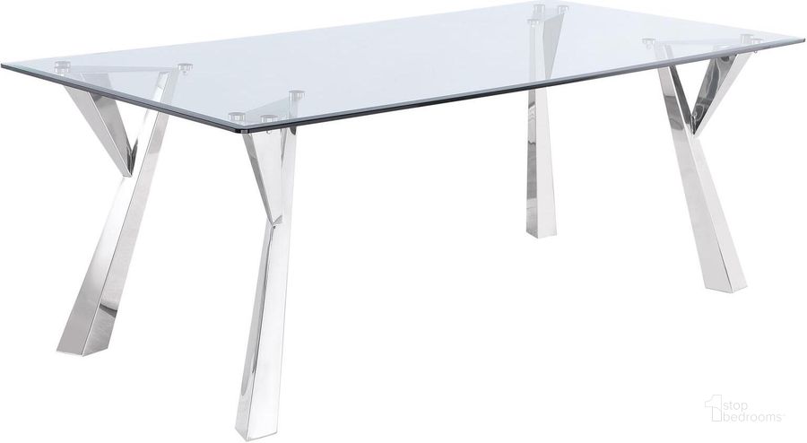 The appearance of Alaia Rectangular Glass Top Dining Table In Clear and Chrome designed by Coaster in the modern / contemporary interior design. This clear/chrome piece of furniture  was selected by 1StopBedrooms from Alaia Collection to add a touch of cosiness and style into your home. Sku: 190711B1;190711B2. Material: Metal. Product Type: Dining Table. Size: 79". Image1