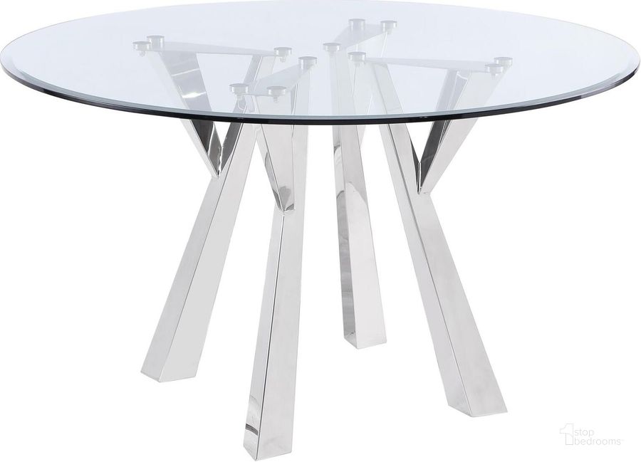 The appearance of Alaia Round Glass Top Dining Table In Clear and Chrome designed by Coaster in the modern / contemporary interior design. This clear/chrome piece of furniture  was selected by 1StopBedrooms from Alaia Collection to add a touch of cosiness and style into your home. Sku: 190710B1;190710B2. Material: Metal. Product Type: Dining Table. Size: 51". Image1