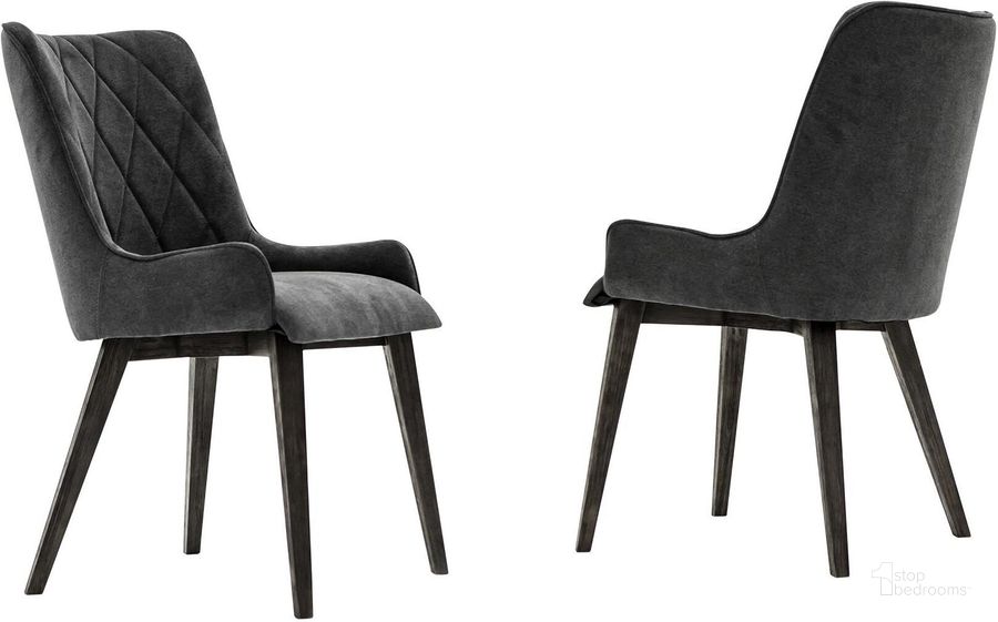 The appearance of Alana Charcoal Upholstered Dining Chair designed by Armen Living in the transitional interior design. This charcoal piece of furniture  was selected by 1StopBedrooms from Alana Collection to add a touch of cosiness and style into your home. Sku: LCALCHTGCH. Material: Wood. Product Type: Dining Chair. Image1