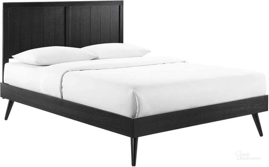 The appearance of Alana King Wood Platform Bed With Splayed Legs MOD-6620-BLK designed by Modway in the modern / contemporary interior design. This black piece of furniture  was selected by 1StopBedrooms from Alana Collection to add a touch of cosiness and style into your home. Sku: MOD-6620-BLK. Bed Type: Platform Bed. Material: Wood. Product Type: Platform Bed. Bed Size: King. Image1