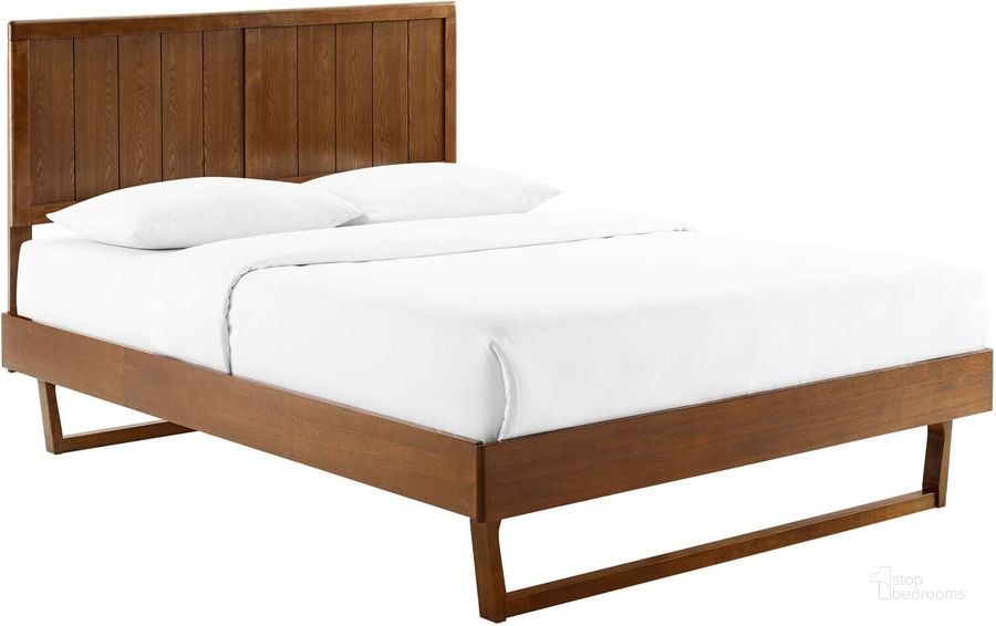 The appearance of Alana Queen Wood Platform Bed With Angular Frame MOD-6378-WAL designed by Modway in the modern / contemporary interior design. This walnut piece of furniture  was selected by 1StopBedrooms from Alana Collection to add a touch of cosiness and style into your home. Sku: MOD-6378-WAL. Bed Type: Platform Bed. Material: Wood. Product Type: Platform Bed. Bed Size: Queen. Image1