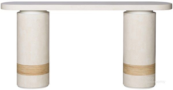 The appearance of Alba Console Table In White designed by Vanguard Furniture in the country / farmhouse interior design. This white piece of furniture  was selected by 1StopBedrooms from Alba Collection to add a touch of cosiness and style into your home. Sku: P560S. Product Type: Console Table. Material: Rattan. Image1