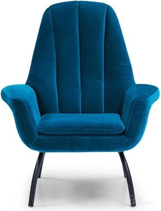 The appearance of Alberto Velvet Blue Accent Chair designed by Bellini Modern Living in the modern / contemporary interior design. This blue piece of furniture  was selected by 1StopBedrooms from Alberto Collection to add a touch of cosiness and style into your home. Sku: Alberto BLU. Product Type: Accent Chair. Image1