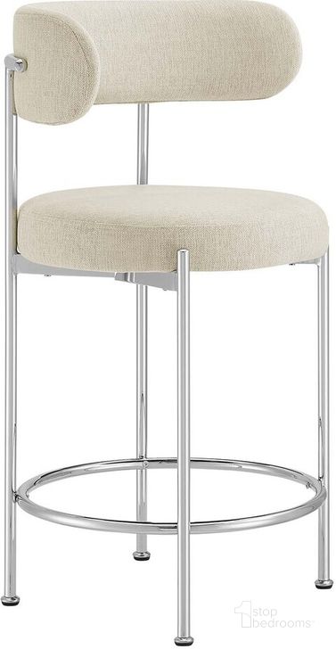The appearance of Albie Fabric Counter Stools Set of 2 In Beige and Silver designed by Modway in the modern / contemporary interior design. This beige and silver piece of furniture  was selected by 1StopBedrooms from Albie Collection to add a touch of cosiness and style into your home. Sku: EEI-6519-BEI-SLV. Product Type: Barstool. Material: Plywood. Image1