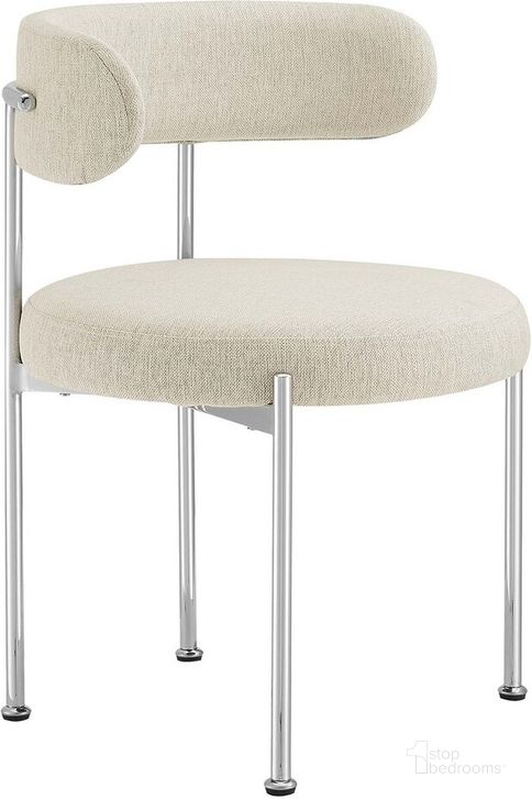 The appearance of Albie Fabric Dining Chairs Set of 2 In Beige and Silver designed by Modway in the modern / contemporary interior design. This beige and silver piece of furniture  was selected by 1StopBedrooms from Albie Collection to add a touch of cosiness and style into your home. Sku: EEI-6517-BEI-SLV. Product Type: Dining Chair. Material: Plywood. Image1
