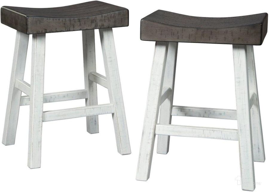 The appearance of Albrecht Brown Gray/Antique White Barstool Set of 2 0qd24312732 designed by Isaac Tahari in the transitional interior design. This brown gray/antique white piece of furniture  was selected by 1StopBedrooms from Albrecht Collection to add a touch of cosiness and style into your home. Sku: D548-424. Material: Wood. Product Type: Barstool. Image1