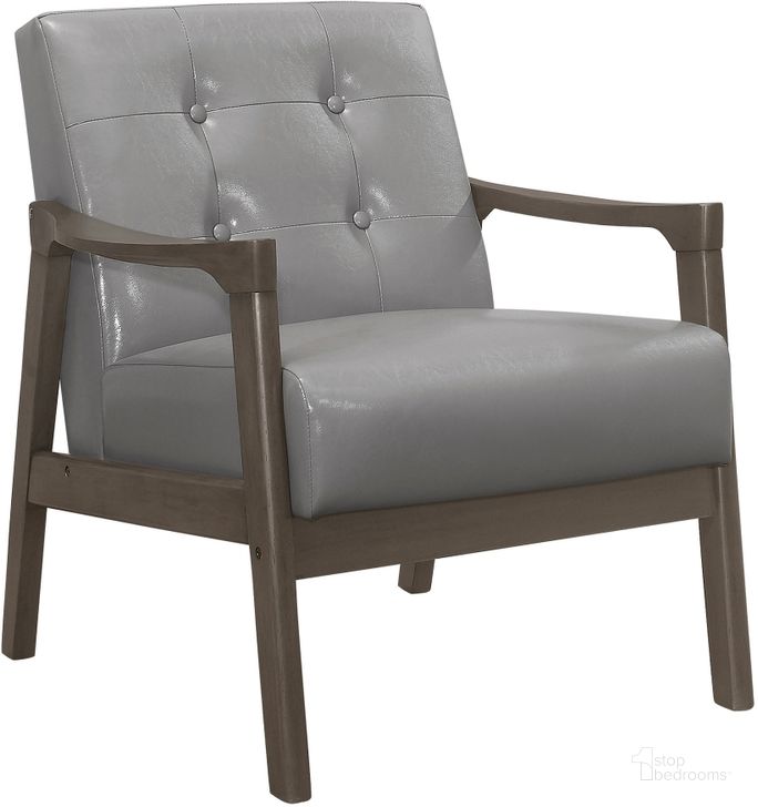 The appearance of Alby Accent Chair In Gray designed by Homelegance in the modern / contemporary interior design. This gray piece of furniture  was selected by 1StopBedrooms from Alby Collection to add a touch of cosiness and style into your home. Sku: 1050GY-1. Material: Faux Leather. Product Type: Accent Chair. Image1