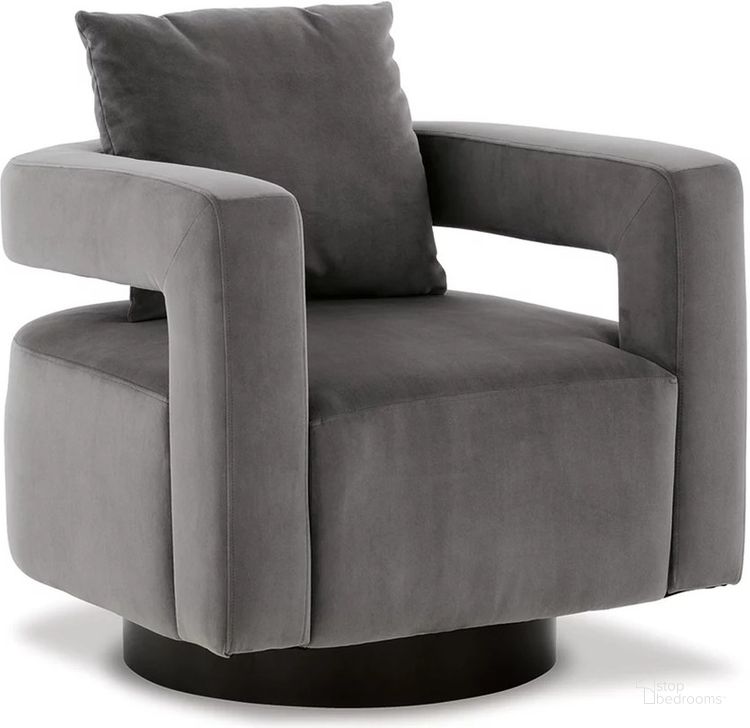 The appearance of Alcoma Otter Swivel Accent Chair designed by Signature Design by Ashley in the modern / contemporary interior design. This otter piece of furniture  was selected by 1StopBedrooms from Alcoma Collection to add a touch of cosiness and style into your home. Sku: A3000256. Material: Fabric. Product Type: Swivel Chair. Image1