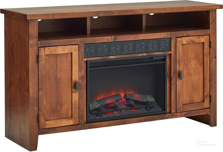 The appearance of Alder Grove 63 Inch Fireplace Console In Medium Brown designed by Aspenhome in the rustic / southwestern interior design. This medium brown piece of furniture  was selected by 1StopBedrooms from Alder Grove Collection to add a touch of cosiness and style into your home. Sku: DG1901-FRT. Material: Wood. Product Type: Console. Image1