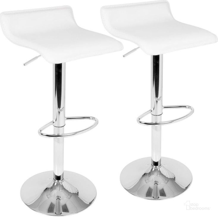 The appearance of Ale Contemporary Adjustable Barstool In White Pu Leather - Set Of 2 designed by Lumisource in the modern / contemporary interior design. This white piece of furniture  was selected by 1StopBedrooms from Ale Collection to add a touch of cosiness and style into your home. Sku: BS-ALE W2. Material: Metal. Product Type: Barstool. Image1