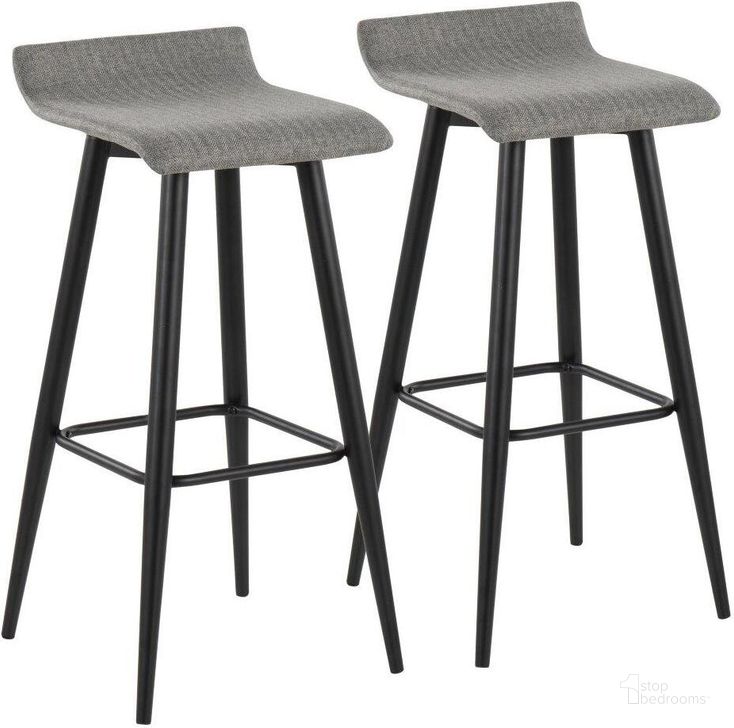 The appearance of Ale Fixed-Height Bar Stool Set of 2 in Black Steel and Grey Fabric designed by Lumisource in the modern / contemporary interior design. This black and grey piece of furniture  was selected by 1StopBedrooms from Ale Collection to add a touch of cosiness and style into your home. Sku: B30-ALE BKNGY2. Material: Steel. Product Type: Barstool. Image1