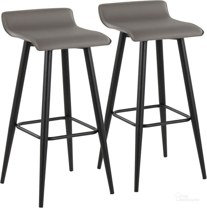 The appearance of Ale Fixed-Height Bar Stool Set of 2 in Black Steel and Grey Faux Leather designed by Lumisource in the modern / contemporary interior design. This grey piece of furniture  was selected by 1StopBedrooms from Ale Collection to add a touch of cosiness and style into your home. Sku: B30-ALE BKGY2. Material: Steel. Product Type: Barstool. Image1