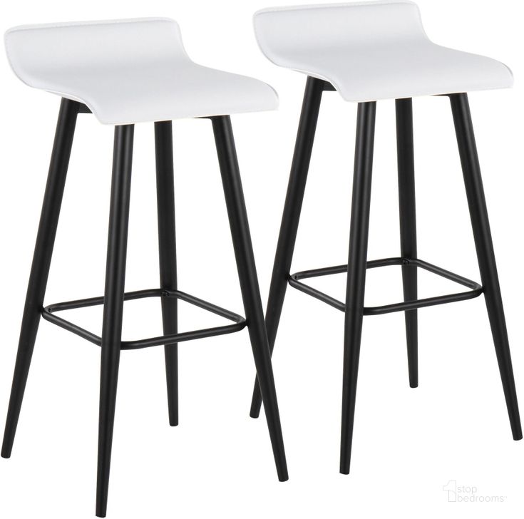 The appearance of Ale Fixed-Height Bar Stool Set of 2 in Black Steel and White Faux Leather designed by Lumisource in the modern / contemporary interior design. This white piece of furniture  was selected by 1StopBedrooms from Ale Collection to add a touch of cosiness and style into your home. Sku: B30-ALE BKW2. Material: Steel. Product Type: Barstool. Image1