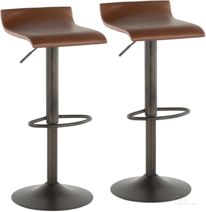 The appearance of Ale Industrial Barstool In Antique Metal And Brown Faux Leather - Set Of 2 designed by Lumisource in the industrial interior design. This brown piece of furniture  was selected by 1StopBedrooms from Ale Collection to add a touch of cosiness and style into your home. Sku: BS-ALE AN+MBN2. Product Type: Barstool. Material: PU. Image1