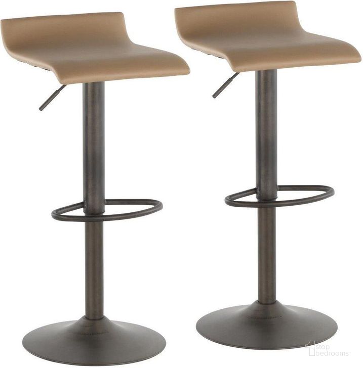 The appearance of Ale Industrial Barstool In Antique Metal And Camel Faux Leather - Set Of 2 designed by Lumisource in the industrial interior design. This antique metal piece of furniture  was selected by 1StopBedrooms from Ale Collection to add a touch of cosiness and style into your home. Sku: BS-ALE AN+CAM2. Product Type: Barstool. Material: PU. Image1