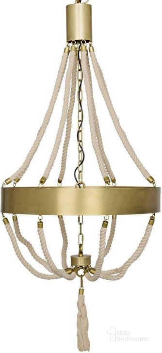 The appearance of Alec Chandelier In Antique Brass And Rope designed by Noir in the transitional interior design. This antique brass piece of furniture  was selected by 1StopBedrooms from Alec Collection to add a touch of cosiness and style into your home. Sku: LAMP384MB. Material: Steel. Product Type: Chandelier. Image1