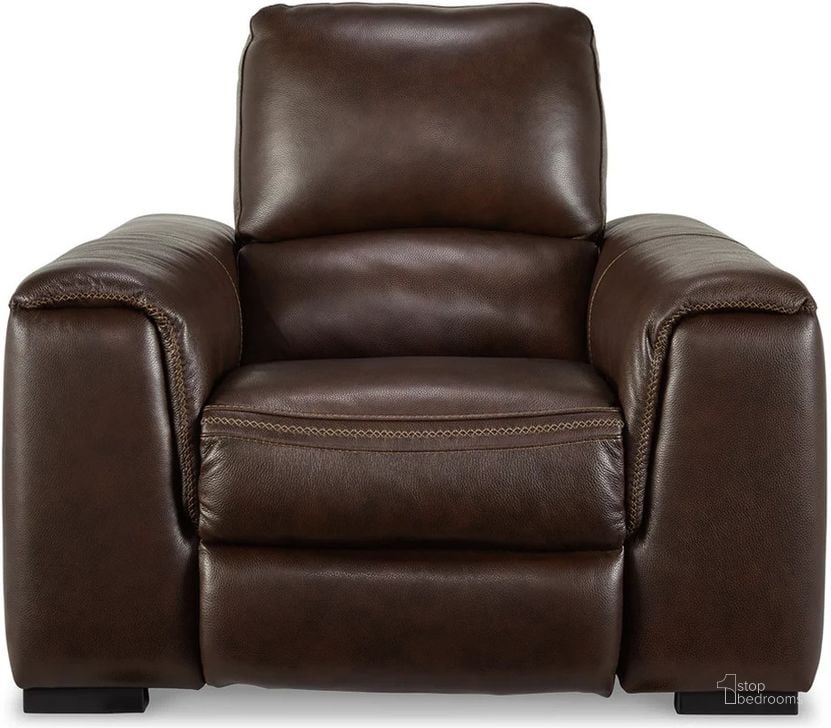 The appearance of Alessandro Power Recliner With Adjustable Headrest In Walnut designed by Signature Design by Ashley in the modern / contemporary interior design. This walnut piece of furniture  was selected by 1StopBedrooms from Alessandro Collection to add a touch of cosiness and style into your home. Sku: U2550213. Product Type: Recliner. Image1