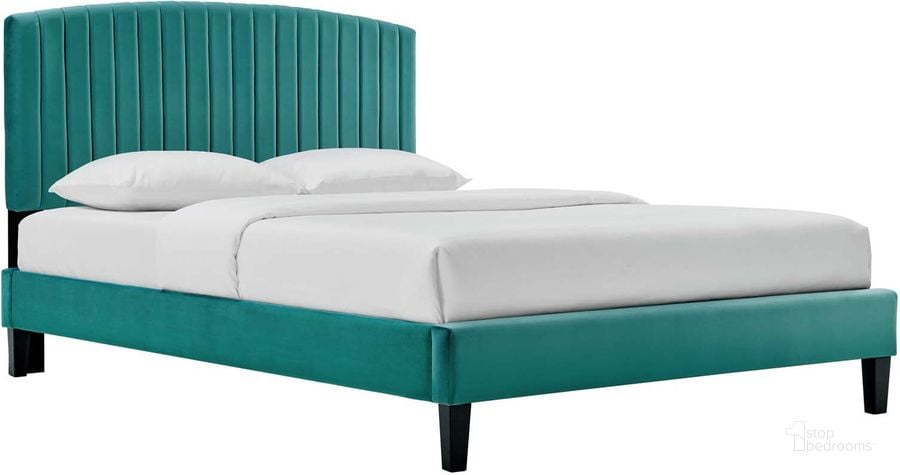 The appearance of Alessi Performance Velvet Full Platform Bed In Teal designed by Modway in the modern / contemporary interior design. This teal piece of furniture  was selected by 1StopBedrooms from Alessi Collection to add a touch of cosiness and style into your home. Sku: MOD-7037-TEA. Bed Type: Platform Bed. Product Type: Platform Bed. Bed Size: Full. Material: MDF. Image1