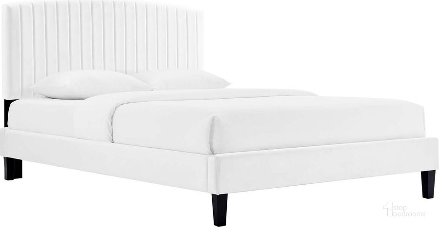 The appearance of Alessi Performance Velvet Full Platform Bed In White designed by Modway in the modern / contemporary interior design. This white piece of furniture  was selected by 1StopBedrooms from Alessi Collection to add a touch of cosiness and style into your home. Sku: MOD-7037-WHI. Bed Type: Platform Bed. Product Type: Platform Bed. Bed Size: Full. Material: MDF. Image1