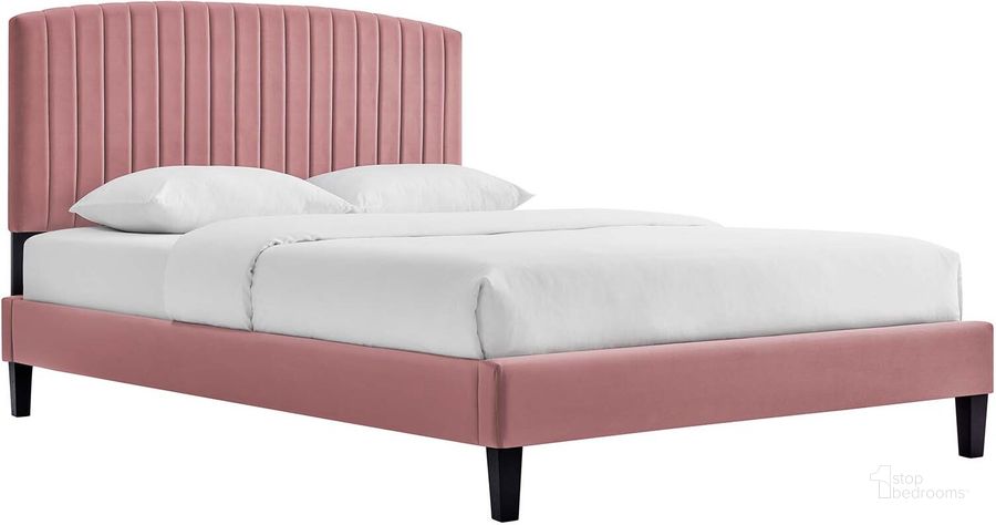The appearance of Alessi Performance Velvet King Platform Bed In Dusty Rose designed by Modway in the modern / contemporary interior design. This dusty rose piece of furniture  was selected by 1StopBedrooms from Alessi Collection to add a touch of cosiness and style into your home. Sku: MOD-7045-DUS. Bed Type: Platform Bed. Product Type: Platform Bed. Bed Size: King. Material: MDF. Image1