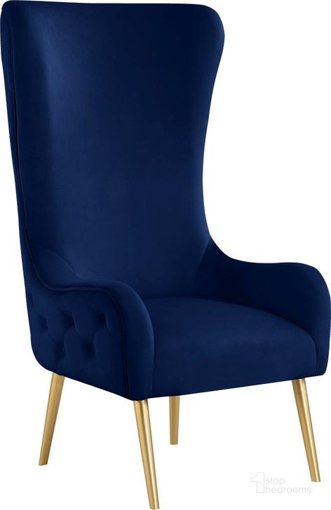 The appearance of Alexander Navy Velvet Accent Chair designed by Meridian in the modern / contemporary interior design. This navy piece of furniture  was selected by 1StopBedrooms from Alexander Collection to add a touch of cosiness and style into your home. Sku: 536Navy. Product Type: Accent Chair. Material: Velvet. Image1