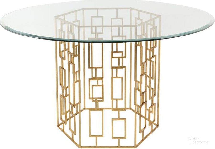 The appearance of Alexandra 54 Inch Dining Table In Goldleaf designed by Safavieh Couture in the modern / contemporary interior design. This goldleaf piece of furniture  was selected by 1StopBedrooms from Alexandra Collection to add a touch of cosiness and style into your home. Sku: AMH8309A-2BX. Table Base Style: Pedestal. Table Top Shape: Round. Product Type: Dining Table. Material: Iron. Size: 54". Image1