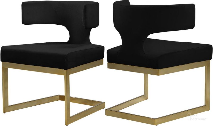 The appearance of Alexandra Black Velvet Dining Chair 953Black-C designed by Meridian in the modern / contemporary interior design. This black velvet piece of furniture  was selected by 1StopBedrooms from Alexandra Collection to add a touch of cosiness and style into your home. Sku: 953Black-C. Product Type: Dining Chair. Material: Velvet. Image1