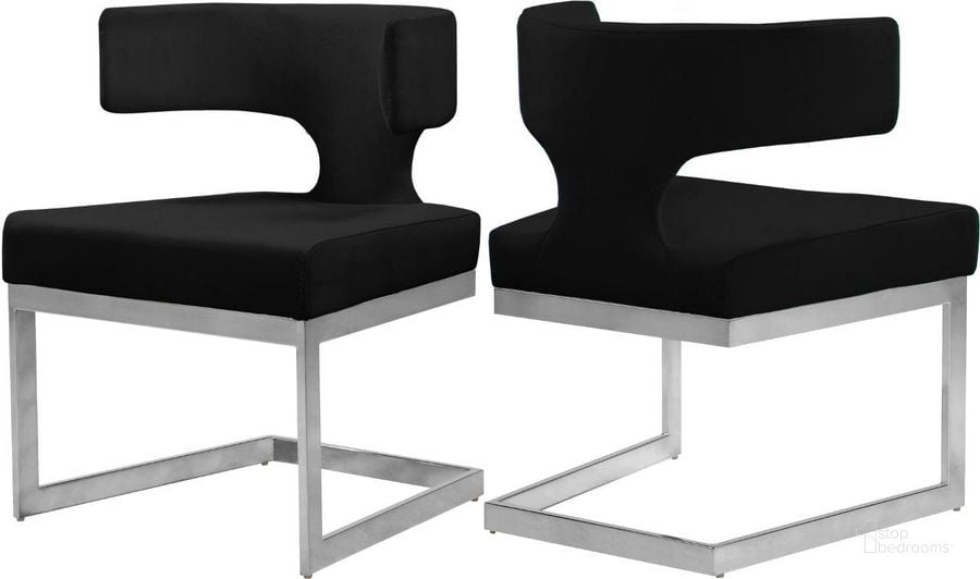 The appearance of Alexandra Black Velvet Dining Chair 954Black-C designed by Meridian in the modern / contemporary interior design. This black velvet piece of furniture  was selected by 1StopBedrooms from Alexandra Collection to add a touch of cosiness and style into your home. Sku: 954Black-C. Product Type: Dining Chair. Material: Velvet. Image1