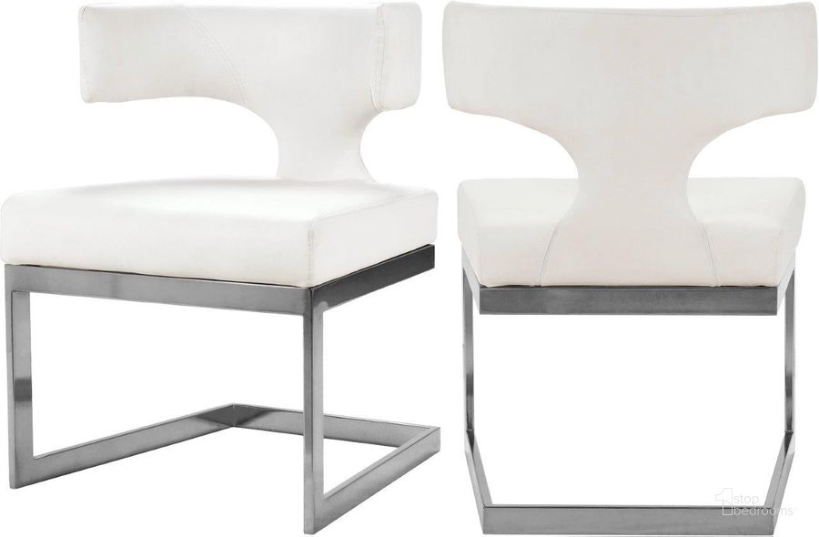The appearance of Alexandra White Faux Leather Dining Chair 954White-C designed by Meridian in the modern / contemporary interior design. This white piece of furniture  was selected by 1StopBedrooms from Alexandra Collection to add a touch of cosiness and style into your home. Sku: 954White-C. Material: Faux Leather. Product Type: Dining Chair. Image1