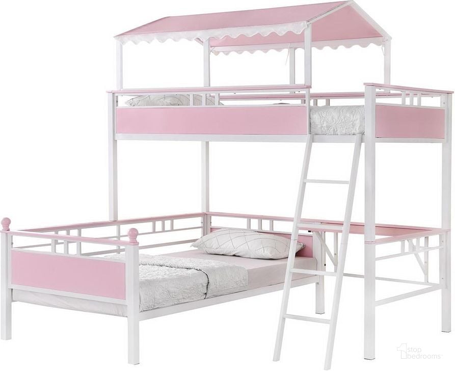 The appearance of Alexia White And Pink Twin Over Twin Workstation Bunk Bed designed by Coaster in the modern / contemporary interior design. This pink piece of furniture  was selected by 1StopBedrooms from Alexia Collection to add a touch of cosiness and style into your home. Sku: 400119B1;400119B2. Bed Type: Bunk Bed. Product Type: Bunk Bed. Material: MDF. Bed Size: Twin Over Twin. Image1