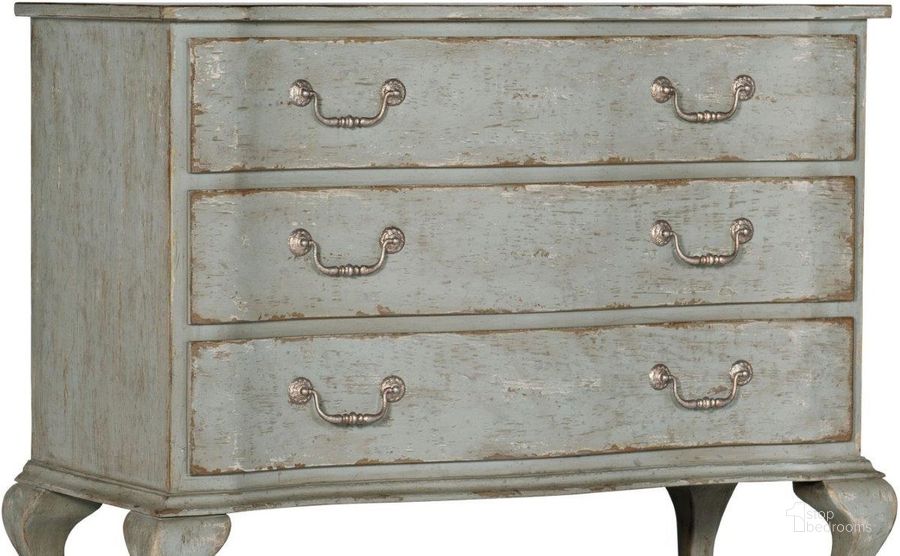 The appearance of Alfresco Gustavian Blue Vecchia Three Drawer Chest designed by Hooker in the transitional interior design. This blue piece of furniture  was selected by 1StopBedrooms from Alfresco Collection to add a touch of cosiness and style into your home. Sku: 6025-85004-40. Material: Wood. Product Type: Chest.