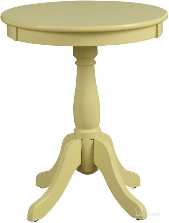 The appearance of Alger Light Yellow Side Table designed by ACME in the traditional interior design. This yellow piece of furniture  was selected by 1StopBedrooms from Alger Collection to add a touch of cosiness and style into your home. Sku: 82806. Table Top Shape: Round. Material: Wood. Product Type: Side Table. Image1
