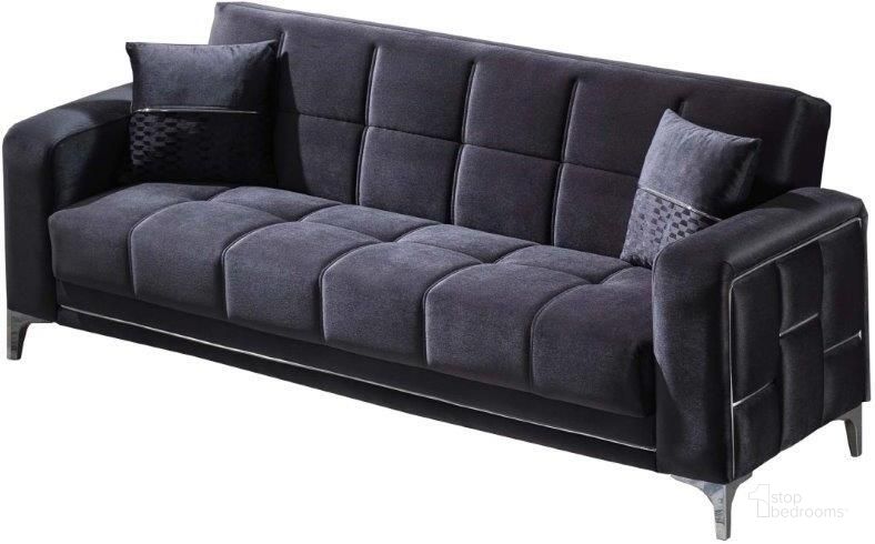 The appearance of Alice 3 Seat Sofa In Anthracite designed by Furnia in the  interior design. This anthracite piece of furniture  was selected by 1StopBedrooms from Alice Collection to add a touch of cosiness and style into your home. Sku: 101-ALI-GRA650-3. Material: Wood. Product Type: Sofa. Image1