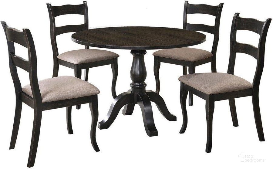 The appearance of Alice 5 Piece Solid Wood Round Dinette Set In Vintage Black designed by Best Master Furniture in the transitional interior design. This vintage black piece of furniture  was selected by 1StopBedrooms from Alice Collection to add a touch of cosiness and style into your home. Sku: ALICVB5. Material: Wood. Product Type: Dining Room Set. Image1