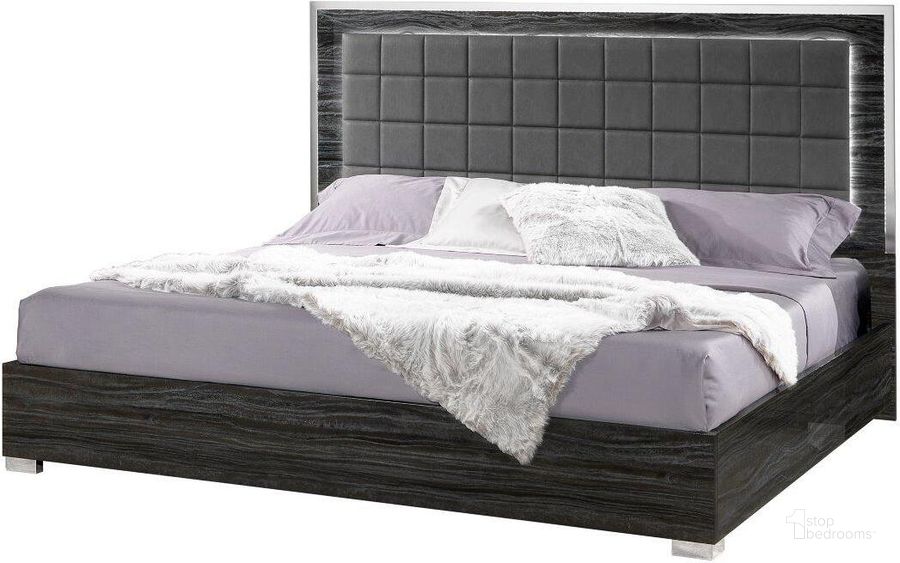 The appearance of Alice Glossy Gray King Bed designed by J&M in the modern / contemporary interior design. This grey piece of furniture  was selected by 1StopBedrooms from Alice Collection to add a touch of cosiness and style into your home. Sku: 15546-K. Bed Type: Platform Bed. Material: Wood. Product Type: Platform Bed. Bed Size: King. Image1