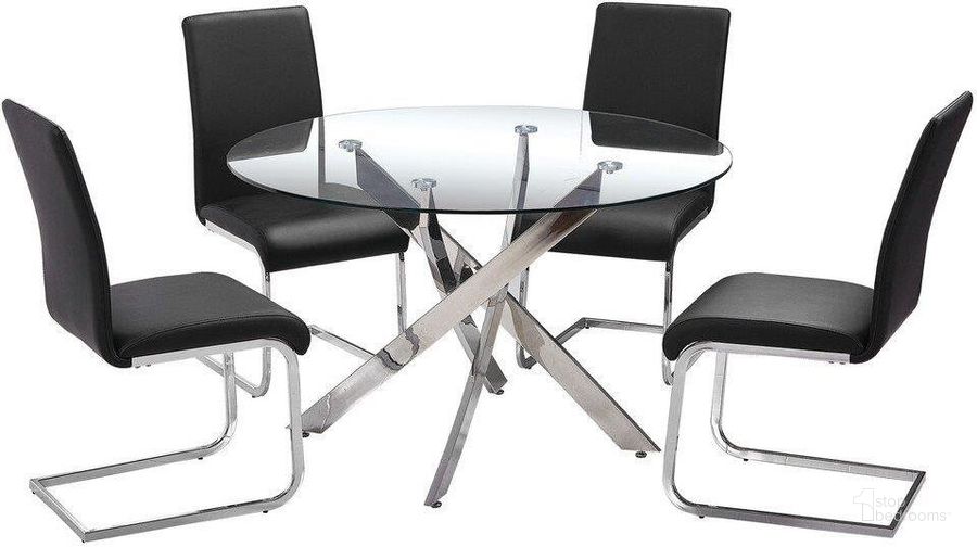 The appearance of Alison 5 Piece Modern Glass Top Dinette Set In Black designed by Best Master Furniture in the modern / contemporary interior design. This black piece of furniture  was selected by 1StopBedrooms from Alison Collection to add a touch of cosiness and style into your home. Sku: T01B5. Material: Glass. Product Type: Dining Room Set. Image1