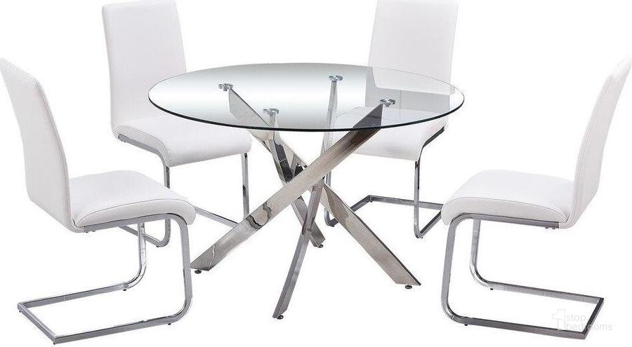 The appearance of Alison 5 Piece Modern Glass Top Dinette Set In White designed by Best Master Furniture in the modern / contemporary interior design. This white piece of furniture  was selected by 1StopBedrooms from Alison Collection to add a touch of cosiness and style into your home. Sku: T01W5. Material: Glass. Product Type: Dining Room Set. Image1