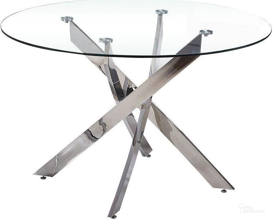 The appearance of Alison Modern Round Glass Dining Table In Chrome designed by Best Master Furniture in the modern / contemporary interior design. This chrome piece of furniture  was selected by 1StopBedrooms from Alison Collection to add a touch of cosiness and style into your home. Sku: T01T. Table Base Style: Trestle. Table Top Shape: Round. Material: Glass. Product Type: Dining Table. Size: 47". Image1