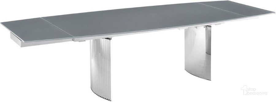 The appearance of Allegra Manual Dining Table With Stainless Steel Base and Gray Top designed by Casabianca Home in the modern / contemporary interior design. This gray piece of furniture  was selected by 1StopBedrooms from Allegra Collection to add a touch of cosiness and style into your home. Sku: TC-MAN06GRY. Table Base Style: Double Pedestal. Product Type: Dining Table. Table Top Shape: Rectangular. Material: Stainless Steel. Image1