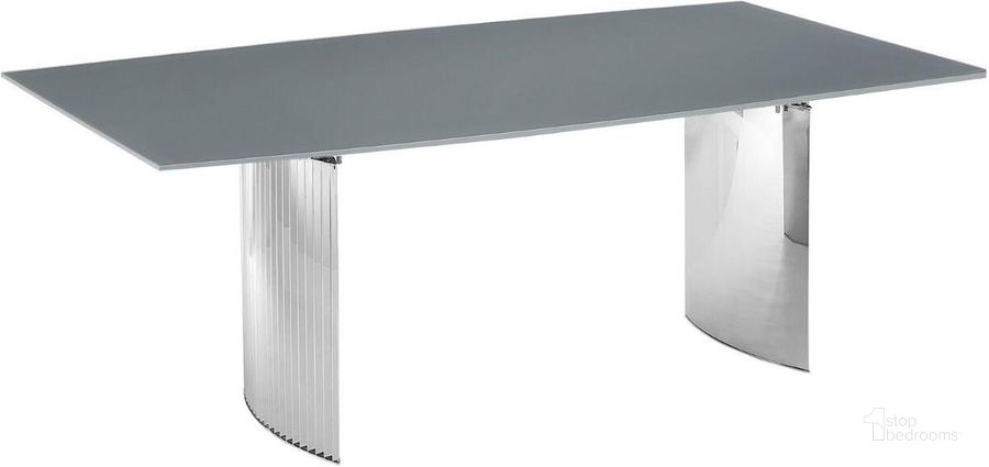 The appearance of Allegra Dining Table With Stainless Steel Base and Gray Top designed by Casabianca Home in the modern / contemporary interior design. This gray piece of furniture  was selected by 1StopBedrooms from Allegra Collection to add a touch of cosiness and style into your home. Sku: TC-MFIX06GRY. Table Base Style: Double Pedestal. Product Type: Dining Table. Table Top Shape: Rectangular. Material: Stainless Steel. Size: 71.