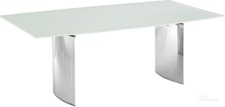 The appearance of Allegra Dining Table With Stainless Steel Base and White Top designed by Casabianca Home in the modern / contemporary interior design. This antique white piece of furniture  was selected by 1StopBedrooms from Allegra Collection to add a touch of cosiness and style into your home. Sku: TC-MFIX06WHT. Table Base Style: Double Pedestal. Product Type: Dining Table. Table Top Shape: Rectangular. Material: Stainless Steel. Size: 71.