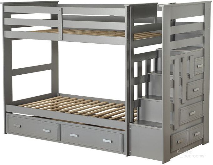 The appearance of Allentown Twin Bunk Bed w/ Trundle (Gray) designed by ACME in the transitional interior design. This gray piece of furniture  was selected by 1StopBedrooms from Allentown Collection to add a touch of cosiness and style into your home. Sku: 37870HF;37871DR;37872RL;37873TRN. Bed Type: Bunk Bed. Material: Wood. Bed Size: Twin. Product Type: Kids Loft and Bunk Bed. Image1