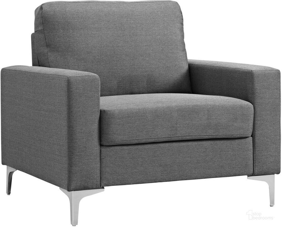 The appearance of Allure Upholstered Armchair In Gray designed by Modway in the modern / contemporary interior design. This gray piece of furniture  was selected by 1StopBedrooms from Allure Collection to add a touch of cosiness and style into your home. Sku: EEI-2776-GRY. Material: Wood. Product Type: Living Room Chair. Image1