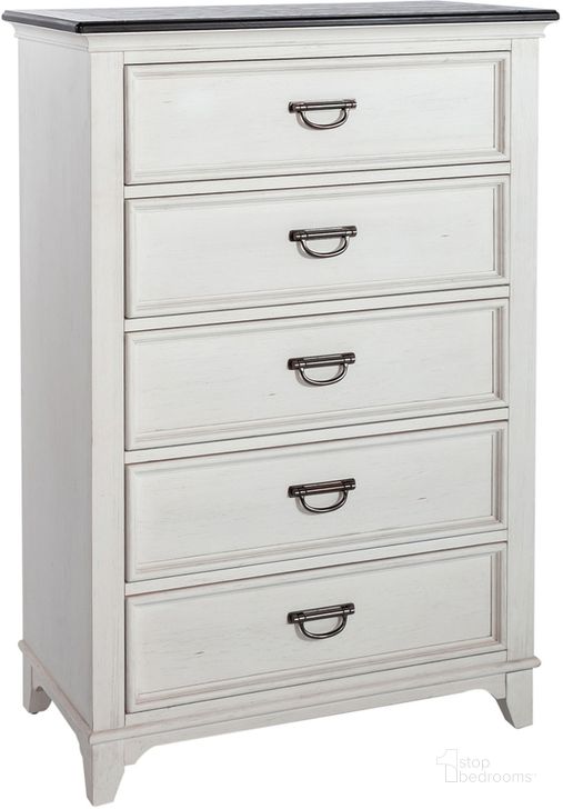 The appearance of Allyson Park 5 Drawer Chest designed by Liberty in the country / farmhouse interior design. This white piece of furniture  was selected by 1StopBedrooms from Allyson Park Collection to add a touch of cosiness and style into your home. Sku: 417-BR40. Product Type: Chest. Material: Poplar. Image1