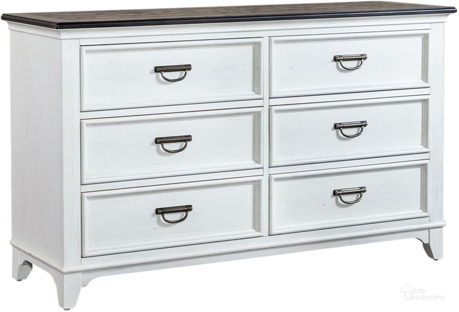 The appearance of Allyson Park 6 Drawer Dresser designed by Liberty in the country / farmhouse interior design. This white piece of furniture  was selected by 1StopBedrooms from Allyson Park Collection to add a touch of cosiness and style into your home. Sku: 417-BR30. Product Type: Dresser. Material: Poplar. Image1