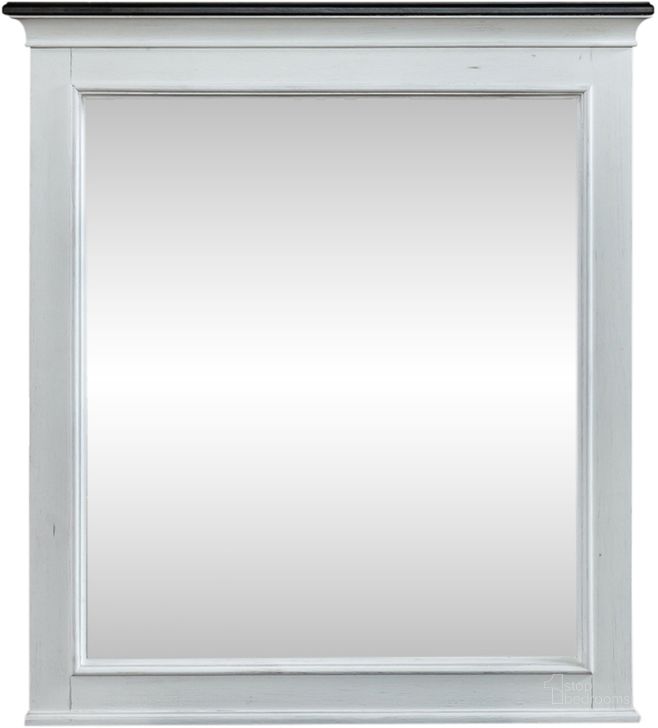 The appearance of Allyson Park Crown Mirror designed by Liberty in the country / farmhouse interior design. This white piece of furniture  was selected by 1StopBedrooms from Allyson Park Collection to add a touch of cosiness and style into your home. Sku: 417-BR50. Product Type: Dresser Mirror. Material: Poplar. Image1
